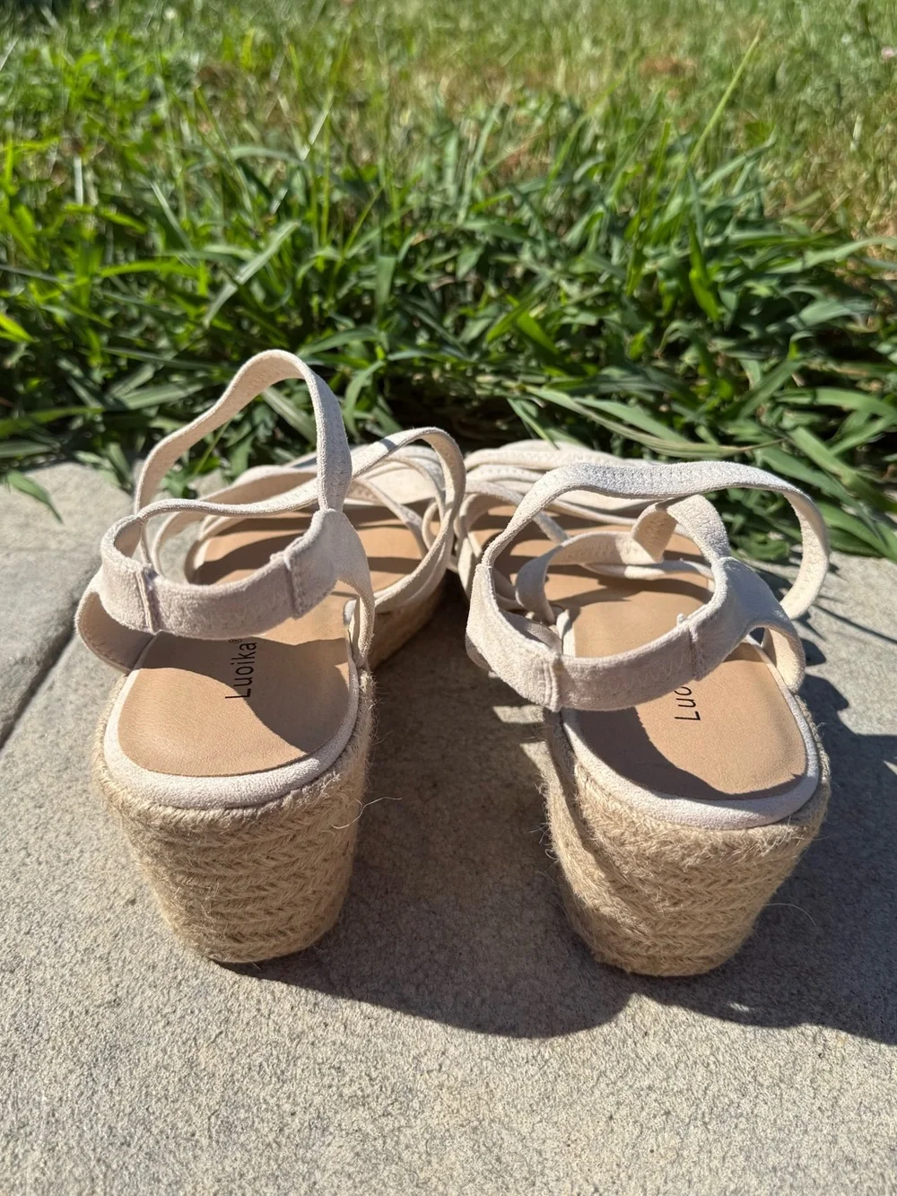 NEW Luoika Wide Width Wedge Sandals, Platform Ankle Strap Open Toe Espadrille 12
